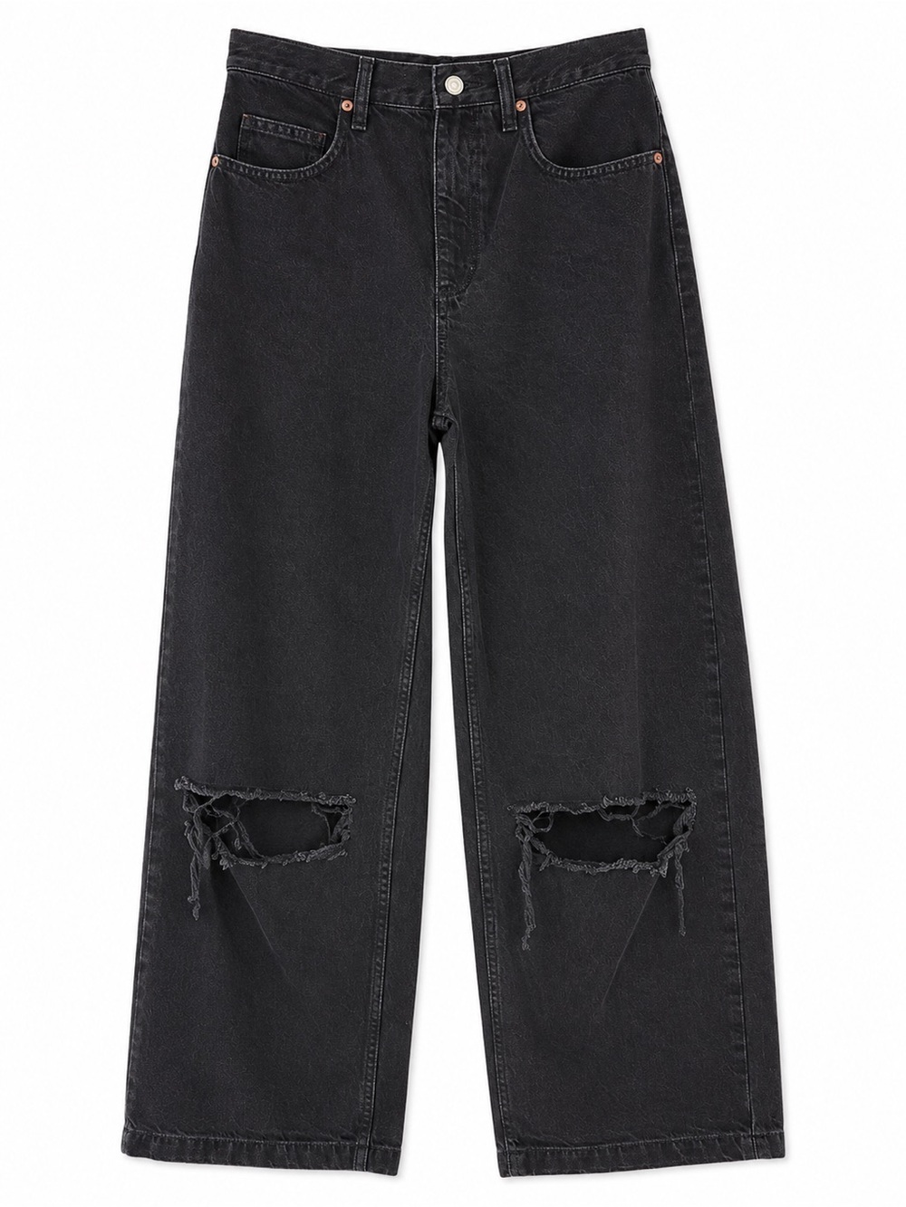 Topshop Women’s Baggy Distressed Wide Leg Black Jeans. Size: 0